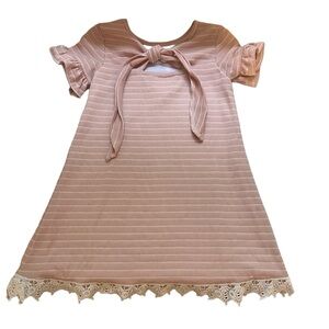 2/$15 Rare Editions girls 5 pink striped ruffle sleeve dress